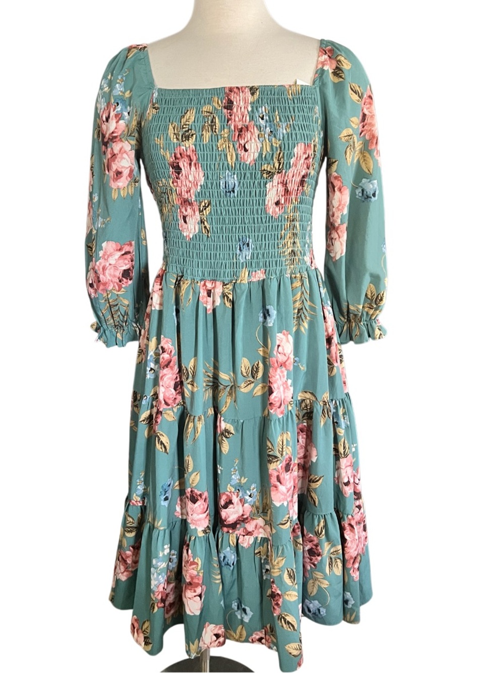 Baltic Born Marta midi dress smocked bodice and tiered skirt Size XL